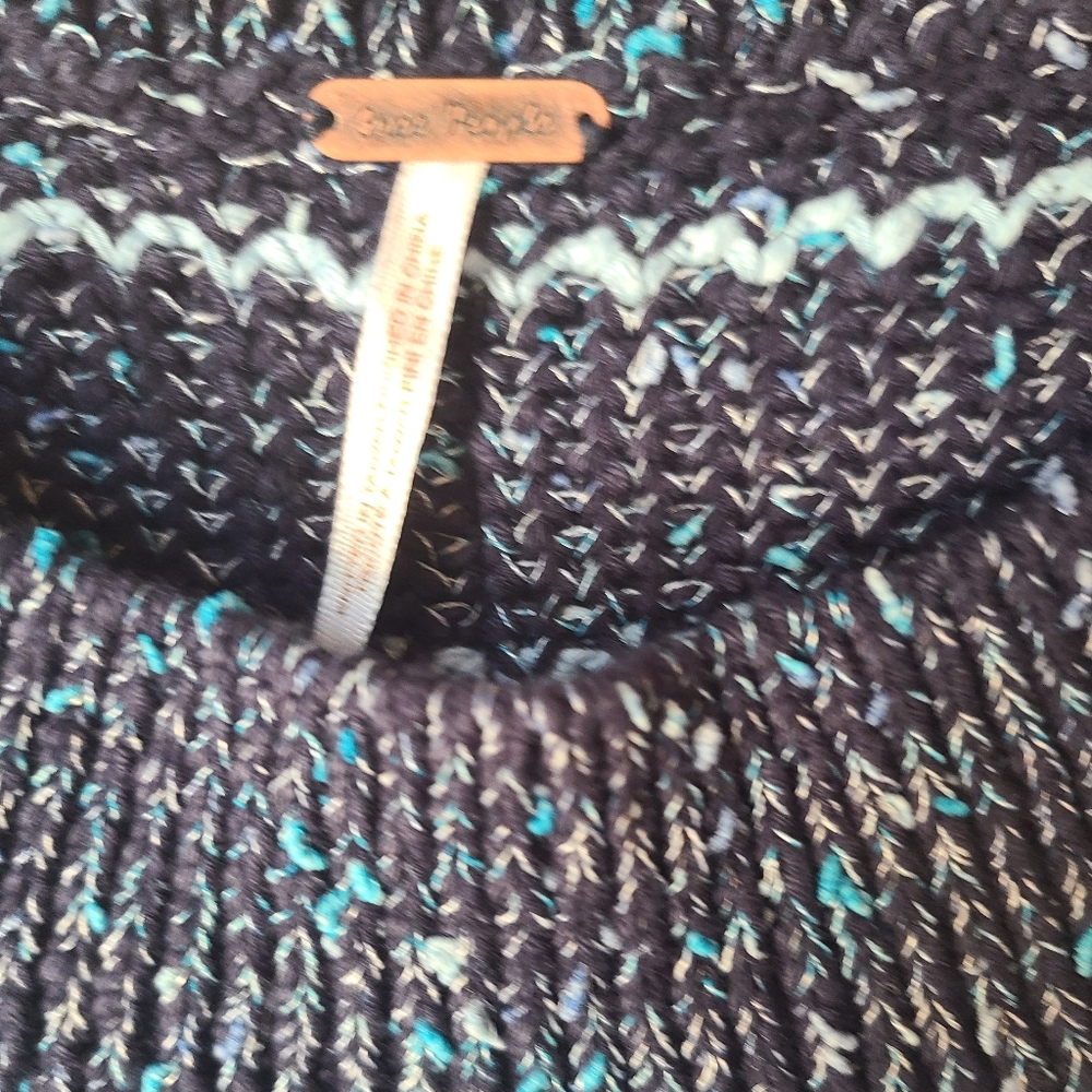 Free People NWT Starlight Blue Striped Cotton Blend Heavy Knit Sweater - Picture 9 of 14